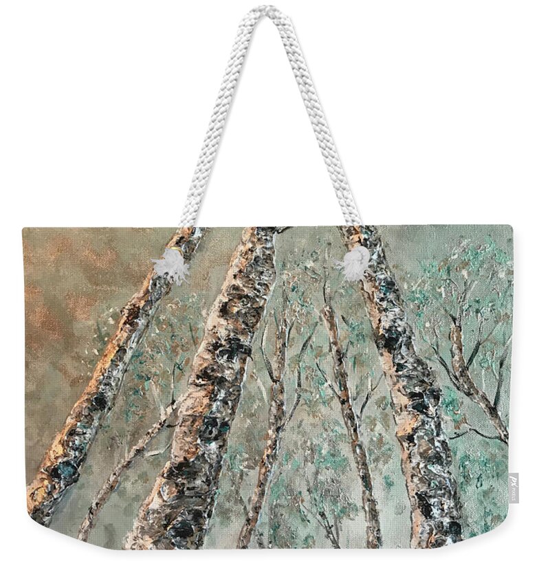 Aspen Weekender Tote Bag featuring the painting Quaking Aspens by Linda Donlin