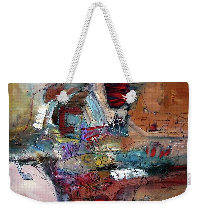 Abstract Weekender Tote Bag featuring the painting Quantum Leap by Jim Stallings