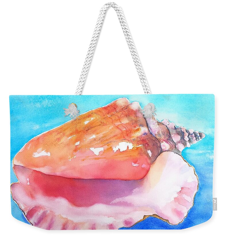 Shell Weekender Tote Bag featuring the painting Queen Conch Shell by Carlin Blahnik CarlinArtWatercolor