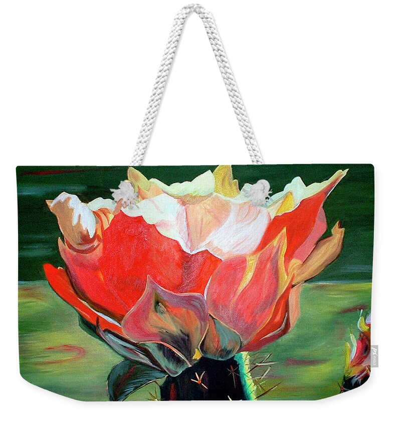 Cactus Weekender Tote Bag featuring the painting Queen of the Desert by Genevieve Holland