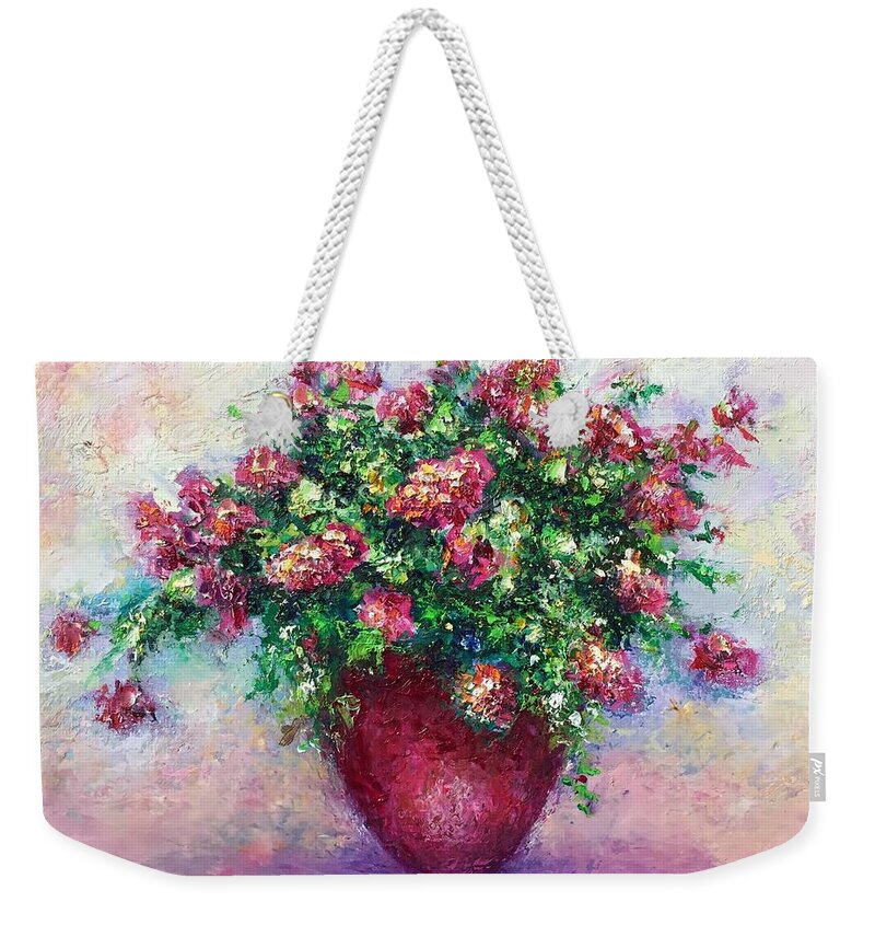 Geraniums Weekender Tote Bag featuring the painting Quiet Afternoon by Shannon Grissom