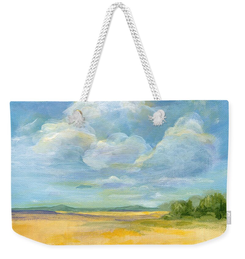 Landscape Weekender Tote Bag featuring the painting Quiet - Nebraska Skies by Annie Troe