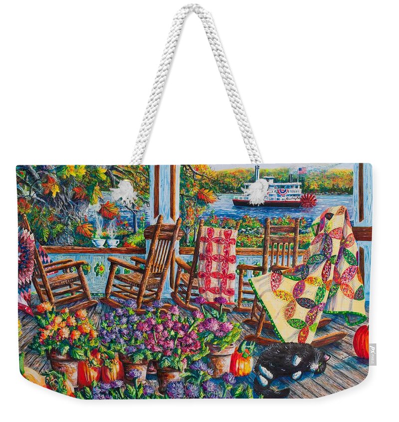 Autumn Weekender Tote Bag featuring the painting Quilting Around Chautauqua by Diane Phalen