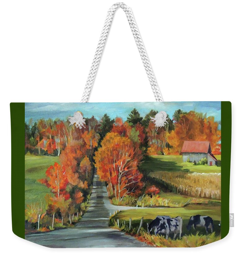 Vermont Weekender Tote Bag featuring the painting Quintessential Vermont by Nancy Griswold