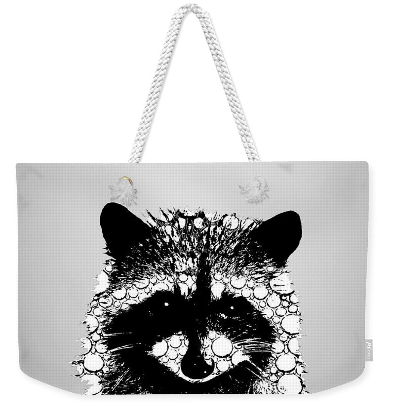 Raccoon Weekender Tote Bag featuring the mixed media Raccoon 26 by Lucie Dumas