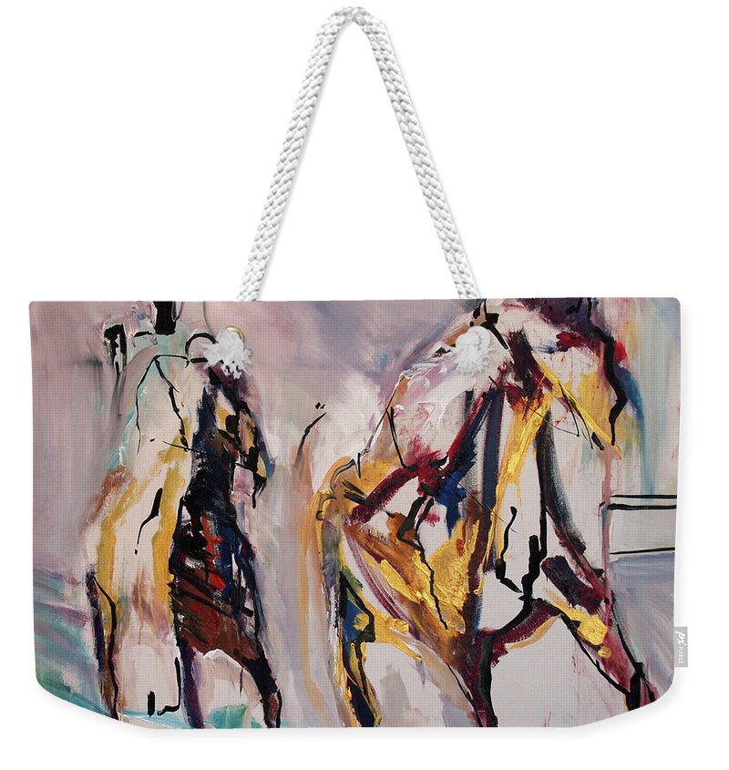 Kentucky Horse Racing Weekender Tote Bag featuring the painting Race Perseverance by John Gholson