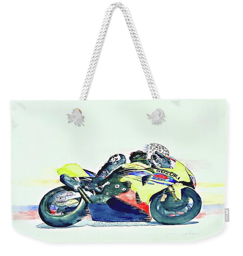 Road Race Weekender Tote Bag featuring the painting Racer by John Glass