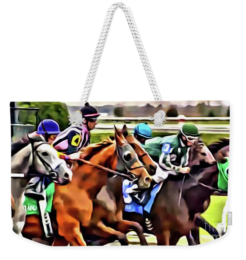 Keeneland Weekender Tote Bag featuring the digital art Racing at Keeneland by CAC Graphics