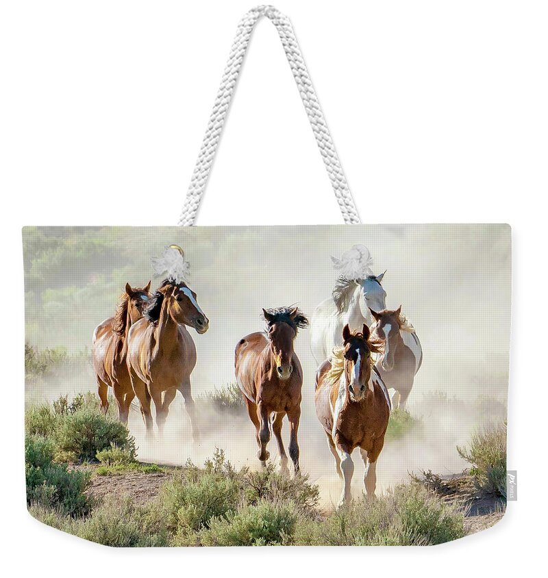 Horses Weekender Tote Bag featuring the photograph Racing to the Water Hole by Judi Dressler