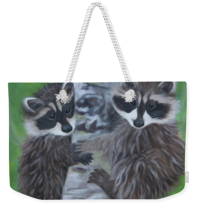 Racoons Weekender Tote Bag featuring the painting Racoon Buddies by Tammy Pool