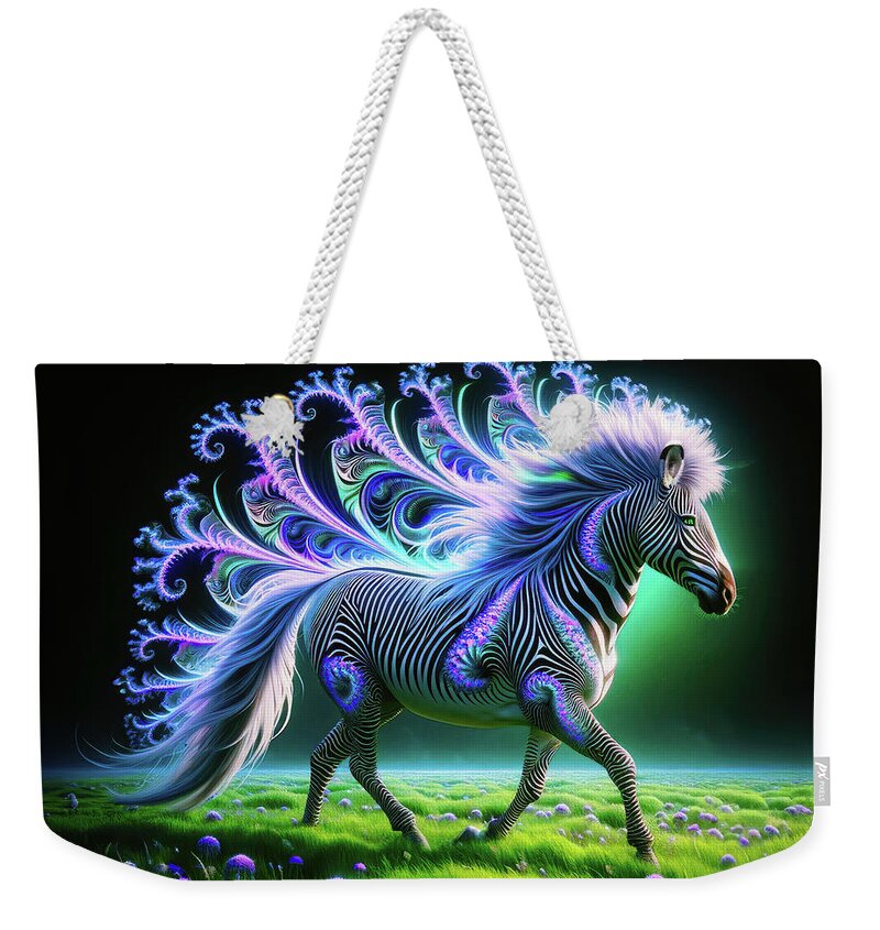 Enchanted Zebra Weekender Tote Bag featuring the digital art Radiant Stripe by Bill And Linda Tiepelman