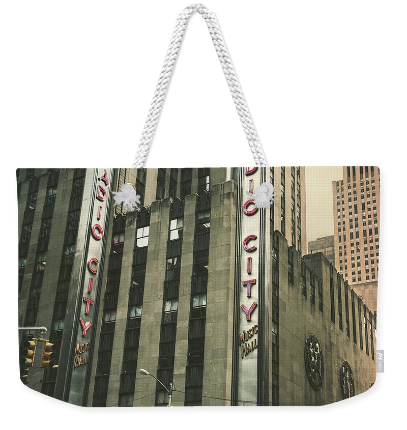 Radio Weekender Tote Bag featuring the photograph Radio City Hall by Andrew Paranavitana