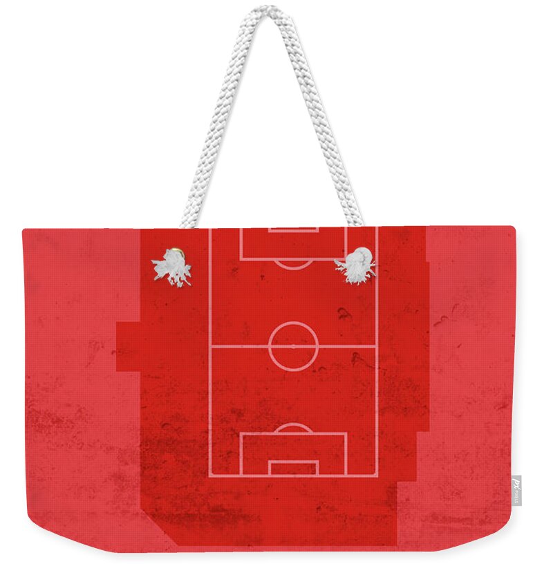 Raec Weekender Tote Bag featuring the mixed media Raec Mons Stadium Football Soccer Series by Design Turnpike