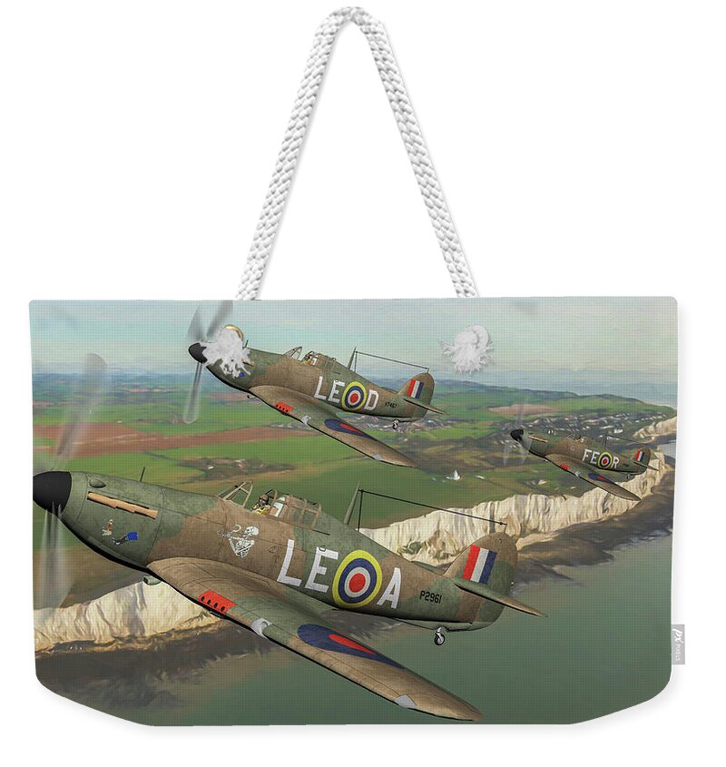 Hawker Hurricane Mk.1 Weekender Tote Bag featuring the digital art RAF Hawker Hurricanes Mk.1 Art by Tommy Anderson