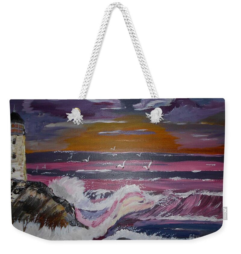 Seascape Weekender Tote Bag featuring the painting Raging Sea Painting # 363 by Donald Northup