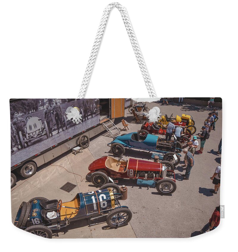 Vintage Racing Weekender Tote Bag featuring the photograph Ragtime Crew by Josh Williams
