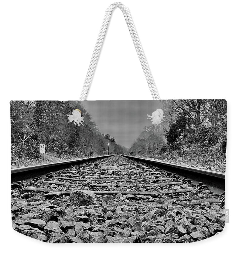 Mote Park Weekender Tote Bag featuring the photograph Rail to Perspective by Six Months Of Walking
