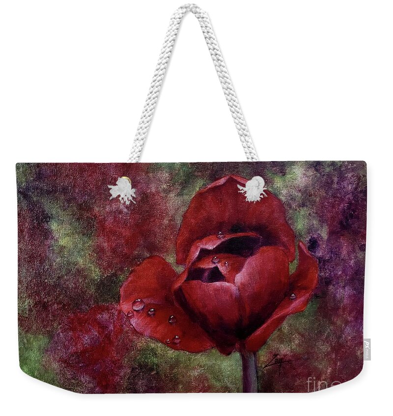 ​bloom Weekender Tote Bag featuring the ceramic art Rain Kissed Tulip by Zan Savage