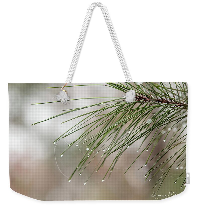 Pine Weekender Tote Bag featuring the photograph Rain on the pine by Jamie Tyler