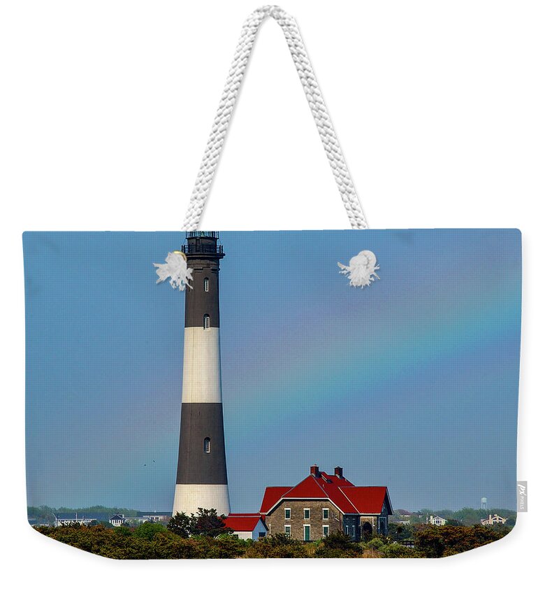 Lighthouse Weekender Tote Bag featuring the photograph Rainbow At The Lighthouse by Cathy Kovarik
