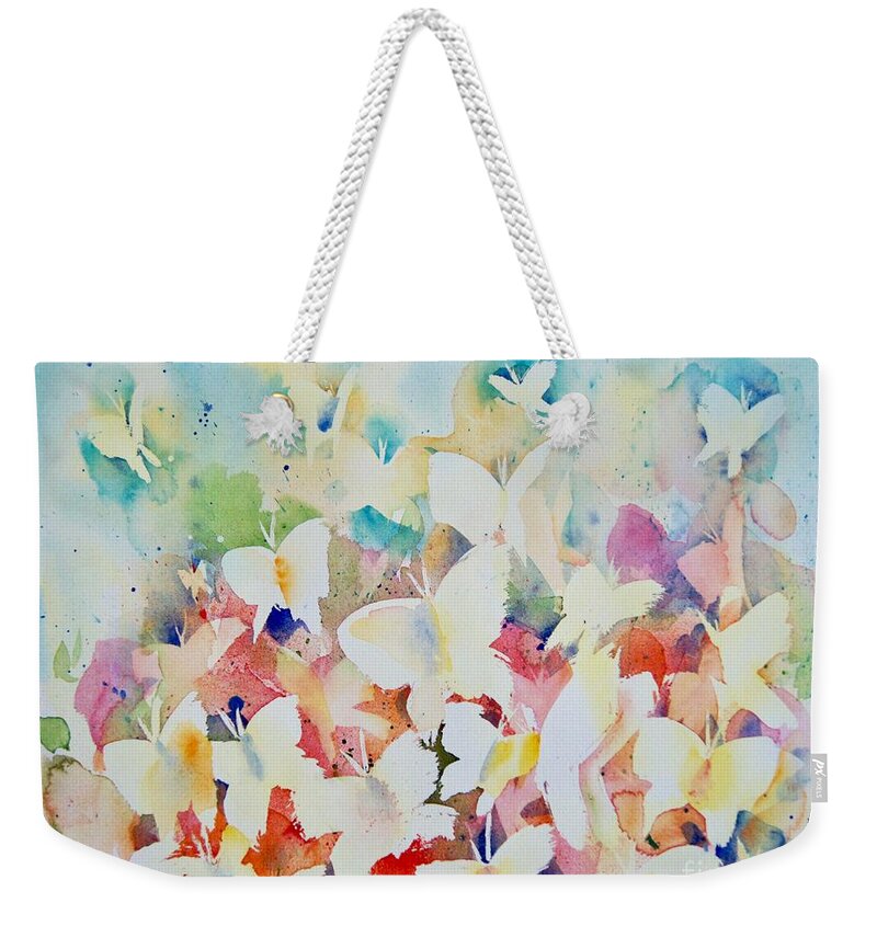 Butterfly Weekender Tote Bag featuring the painting Rainbow Butterflies by Liana Yarckin