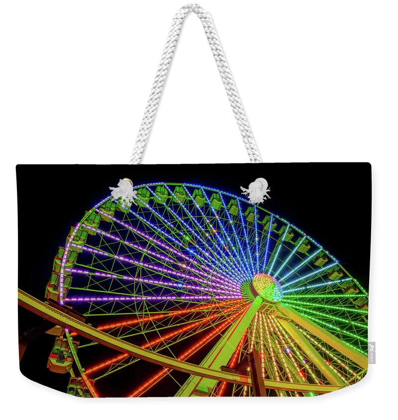 Amusement Weekender Tote Bag featuring the photograph Rainbow Ferris Wheel at Morey's Pier by Kristia Adams
