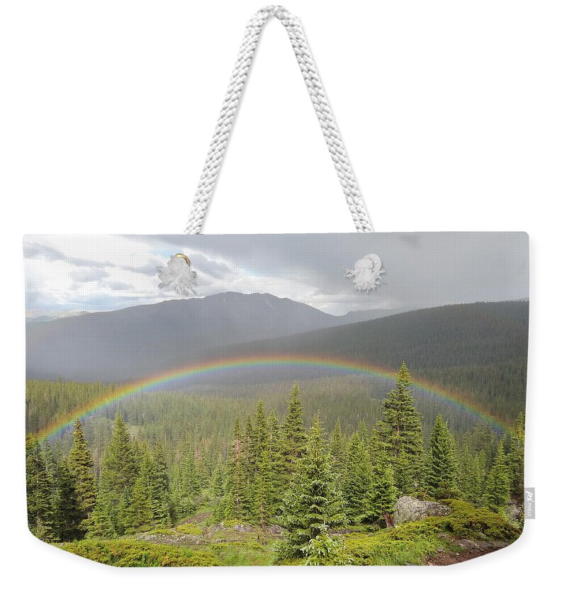 Rainbow Weekender Tote Bag featuring the photograph Rainbow in the Valley by Aaron Spong