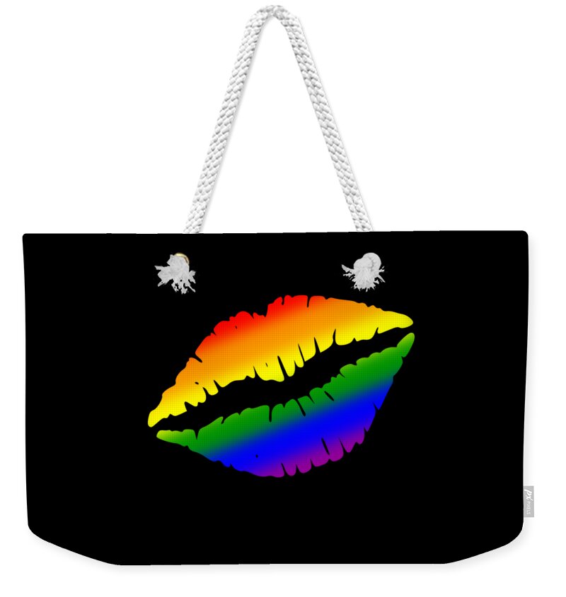 Funny Weekender Tote Bag featuring the digital art Rainbow Kissy Lips by Flippin Sweet Gear