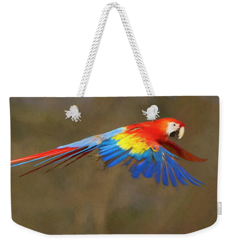 Bird Weekender Tote Bag featuring the photograph Scarlet Macaw in Flight by Art Cole