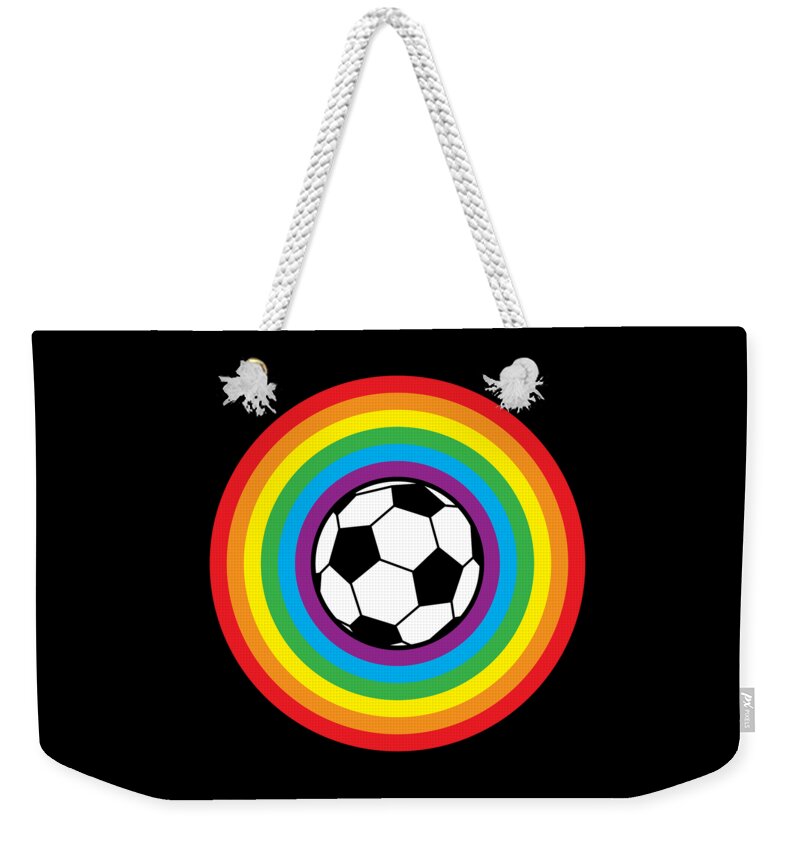 Cool Weekender Tote Bag featuring the digital art Rainbow Soccer Ball by Flippin Sweet Gear