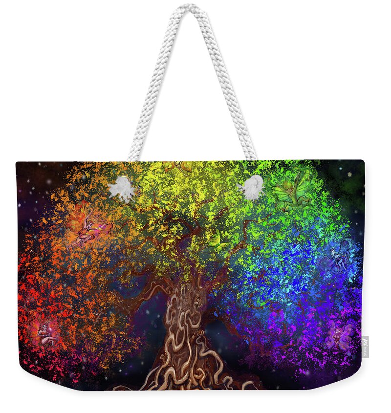 Rainbow Weekender Tote Bag featuring the digital art Rainbow Tree of Life by Kevin Middleton