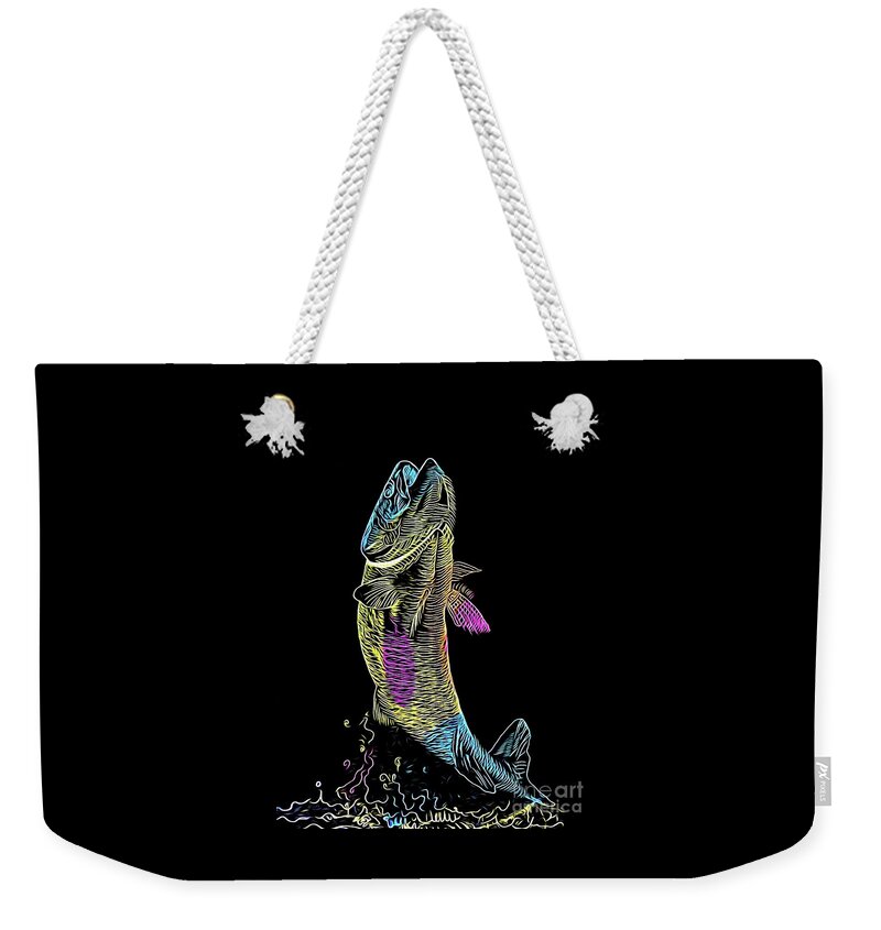 Rainbow Trout Scratch Art Abstract Expressionist Effect Weekender Tote Bag featuring the mixed media Rainbow Trout Scratch Art Abstract Expressionist Effect by Rose Santuci-Sofranko