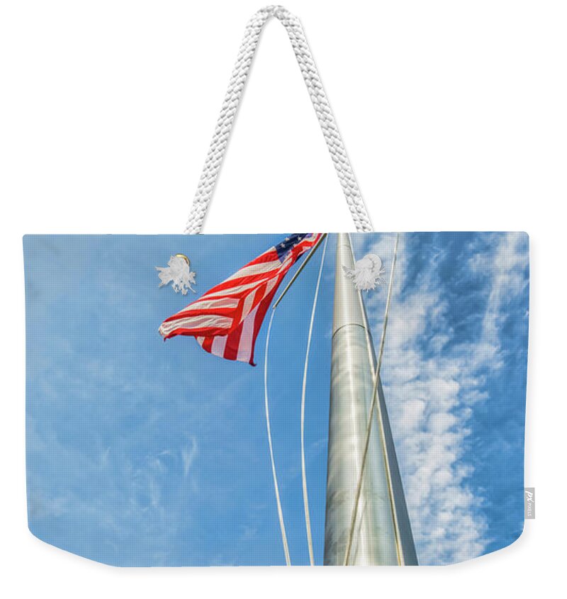 American Flag Weekender Tote Bag featuring the photograph Raising A Flag To The Clouds by Gary Slawsky