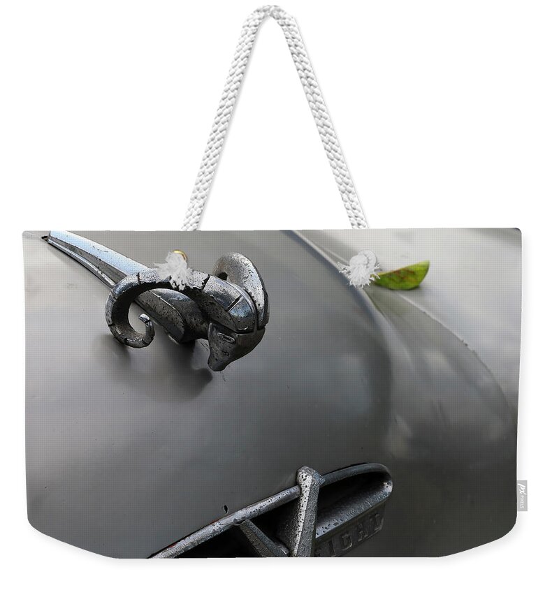 Car Weekender Tote Bag featuring the photograph Ram with Leaf by M Kathleen Warren