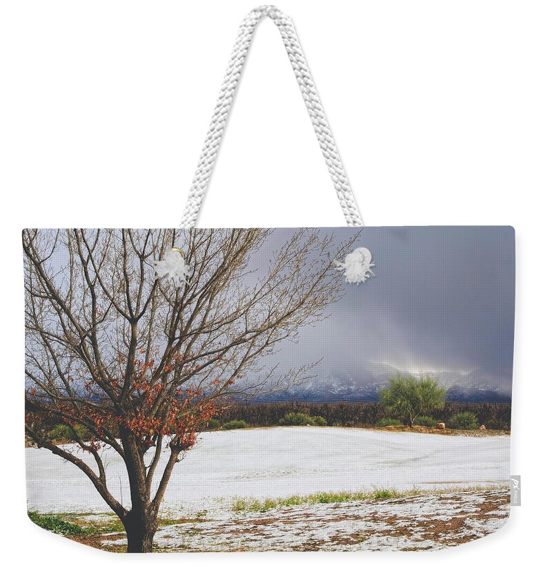 Arizona Weekender Tote Bag featuring the photograph Rare Winter Snow In Southern Arizona by Lucinda Walter