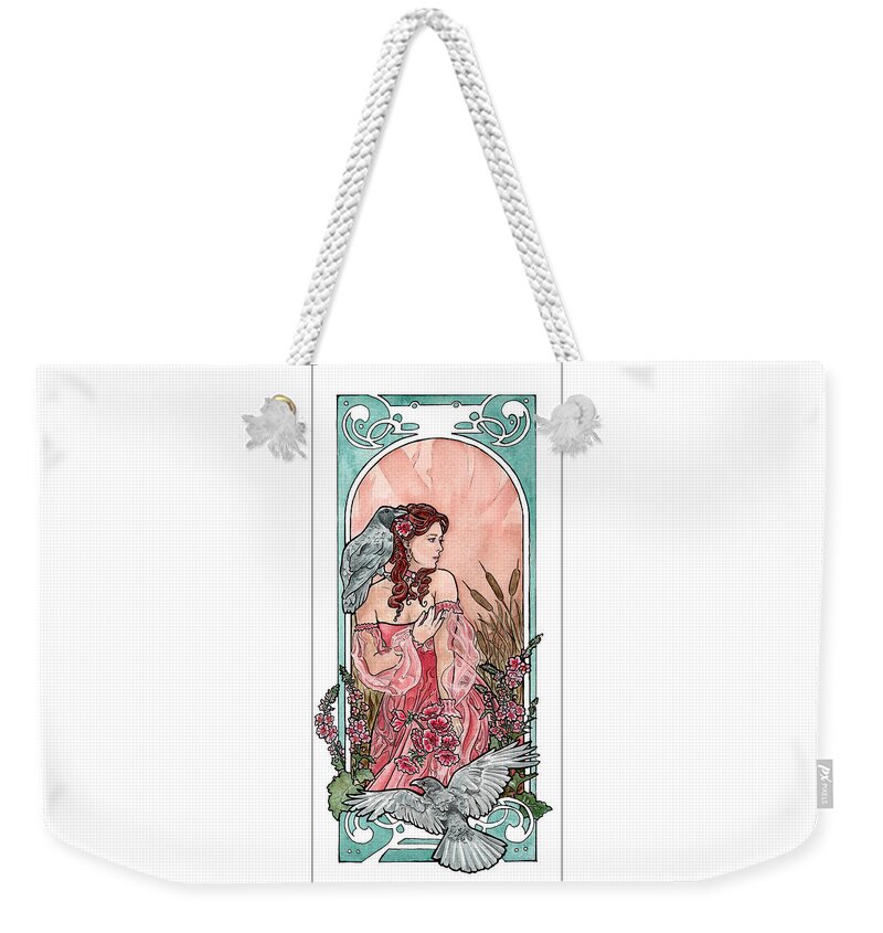 Crow Weekender Tote Bag featuring the painting Raven Maiden by Tiffany DiGiacomo