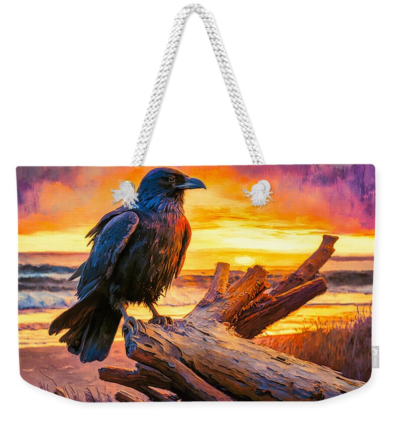 Abstract Weekender Tote Bag featuring the digital art Raven on Driftwood by Craig Boehman