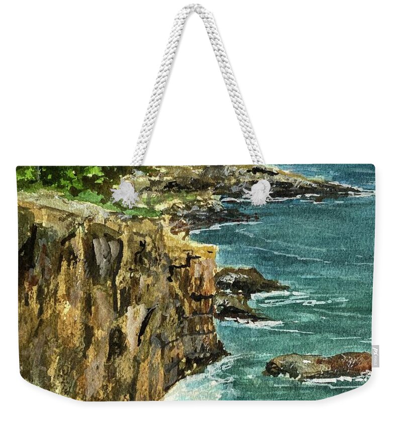 Ravens Nest Weekender Tote Bag featuring the painting Ravens Nest Acadia, Maine by Kellie Chasse