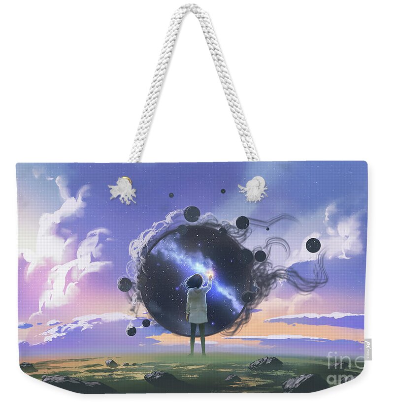 Illustration Weekender Tote Bag featuring the painting Reaching for the tiny sun by Tithi Luadthong
