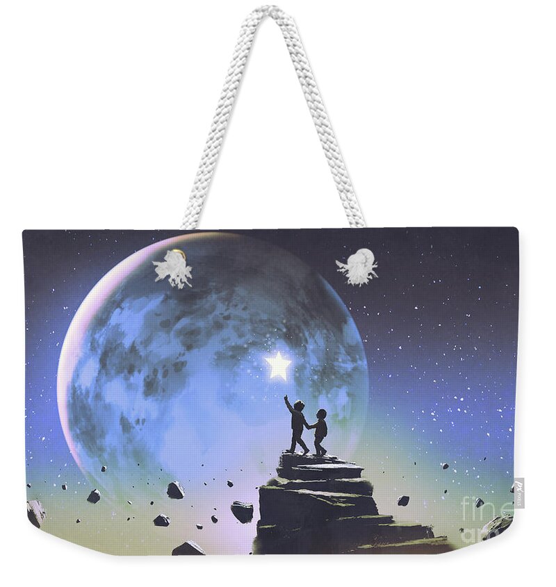 Illustration Weekender Tote Bag featuring the painting Reaching Out For The Little Star by Tithi Luadthong