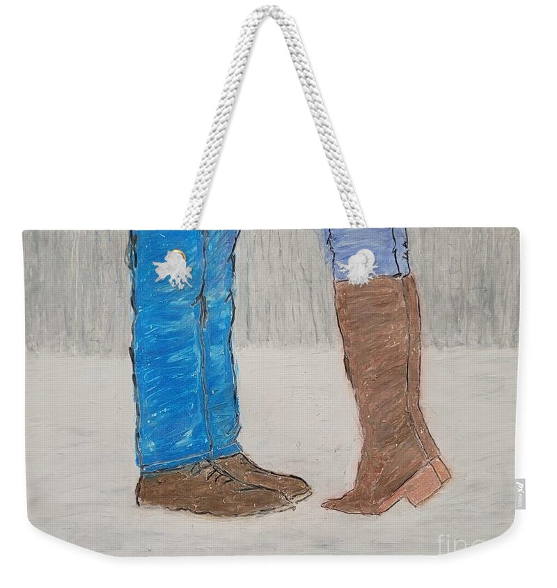  Weekender Tote Bag featuring the painting The Reaching Up for a Kiss by Mark SanSouci
