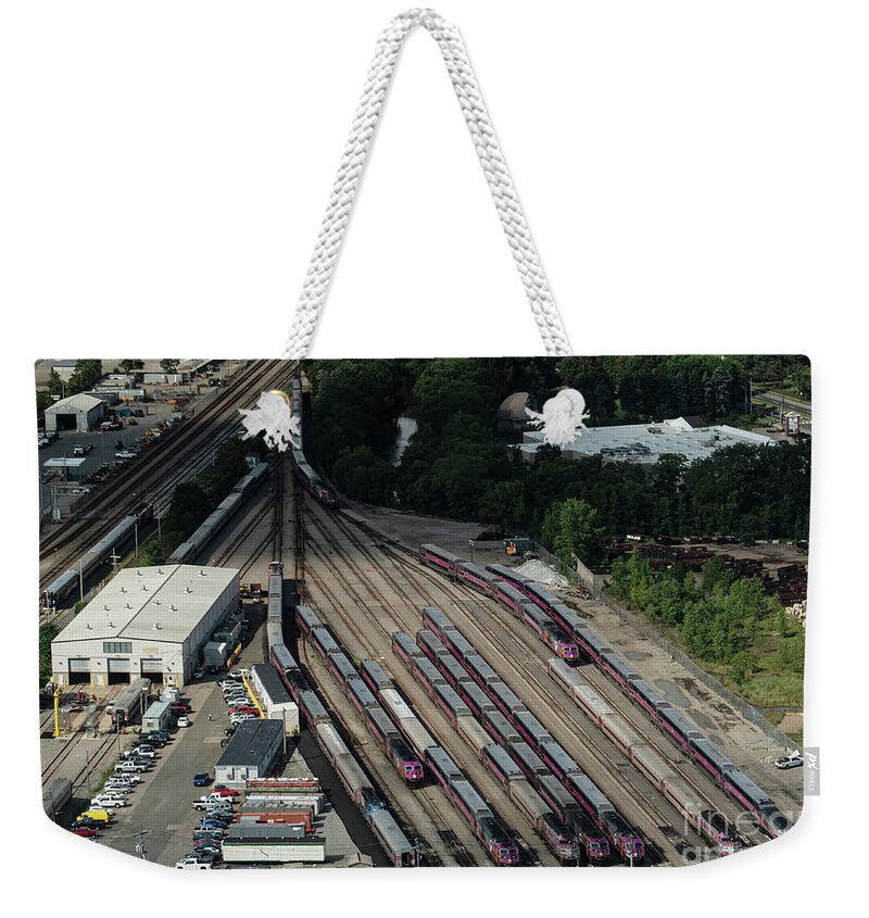 Readville Yard Weekender Tote Bag featuring the photograph Readville Yard Rail Yard Aerial by David Oppenheimer