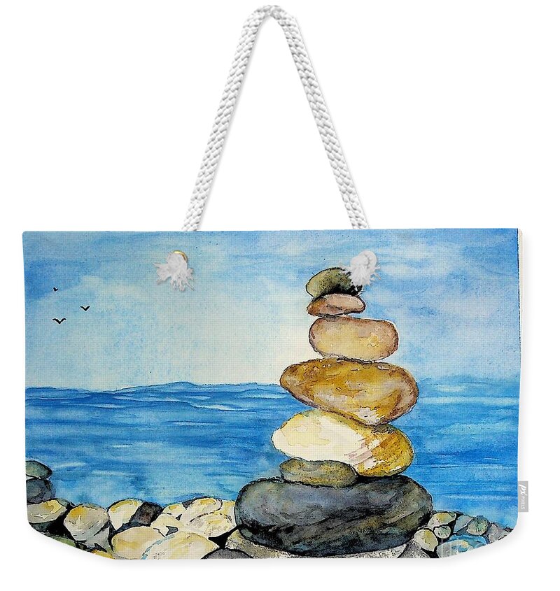 Cairn Weekender Tote Bag featuring the painting Really Cairn by Valerie Shaffer