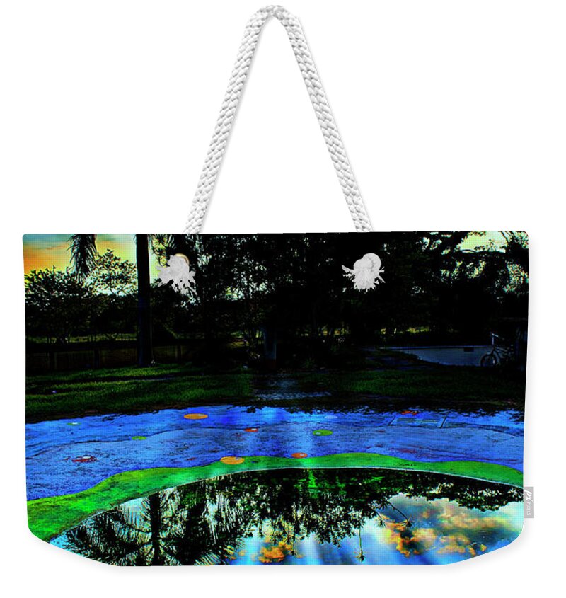 2054 Weekender Tote Bag featuring the photograph Recreational Park Sunset Reflection by Al Bourassa