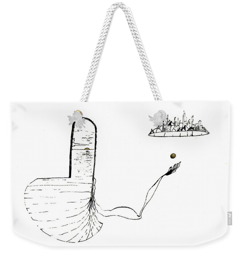 Surreal Weekender Tote Bag featuring the drawing Recycled World by Raymond Fernandez