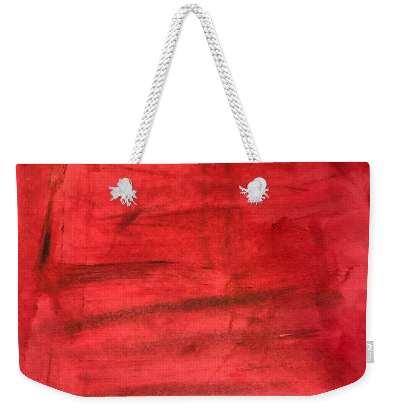 Red Weekender Tote Bag featuring the painting Red by Aisha Isabelle