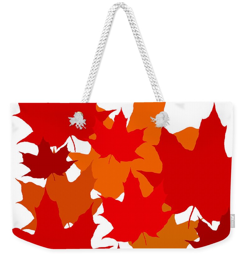 Red And Gold Fall Leaves Weekender Tote Bag featuring the digital art Red and Gold Fall Leaves by Val Arie