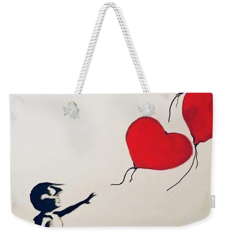  Weekender Tote Bag featuring the mixed media Red Balloons by Angie ONeal