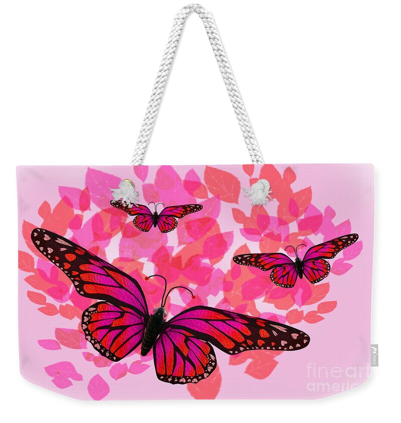 Butterflies Weekender Tote Bag featuring the digital art Red Butterflies by Kirt Tisdale
