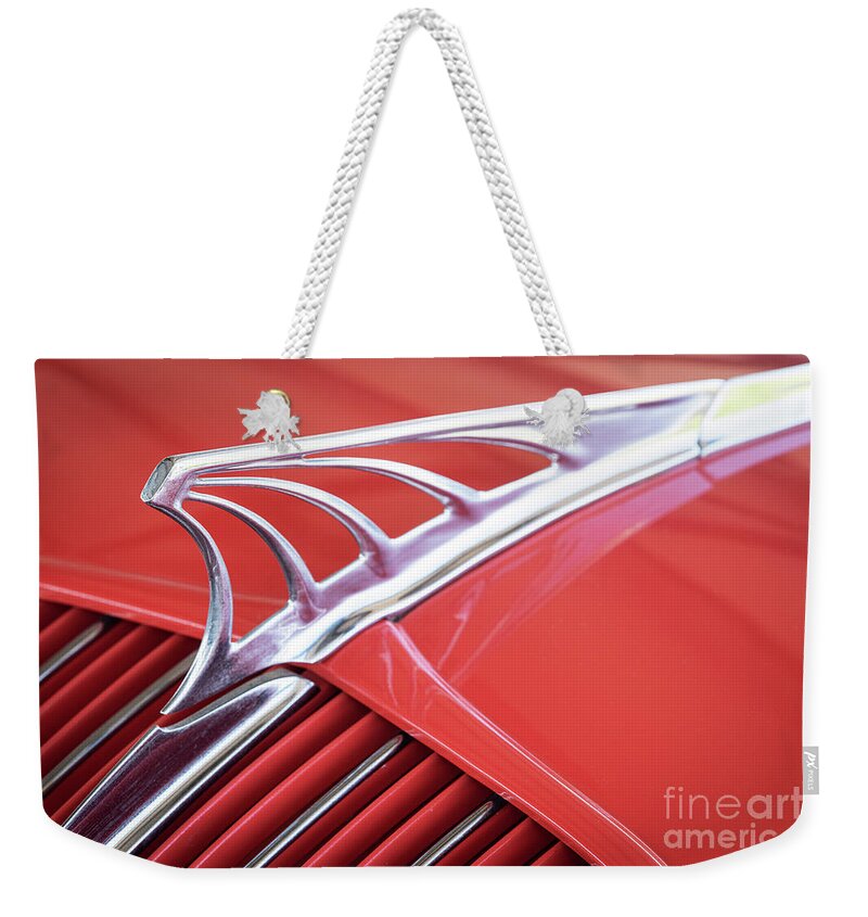 Automotive Weekender Tote Bag featuring the photograph Red Desoto Airflow by Dennis Hedberg